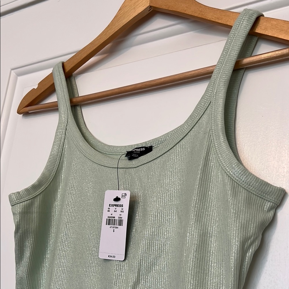NWT Express Fitted Ribbed Shine Scoop Neck Tank Top Seacrest Womens S - Picture 3 of 6